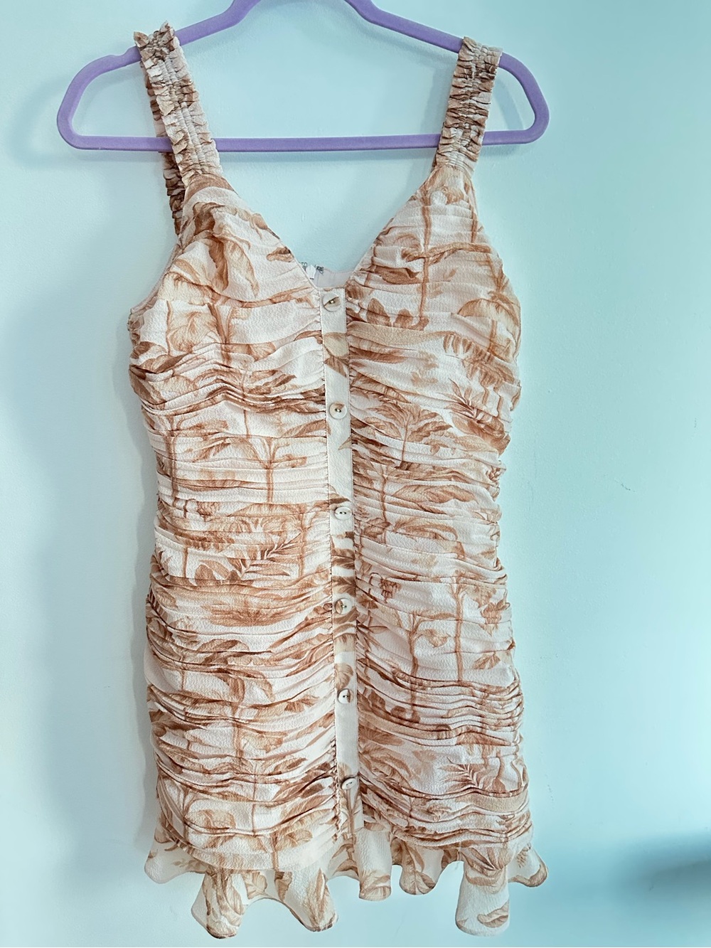 Ted Baker Cream and Brown Ruched Mini Dress